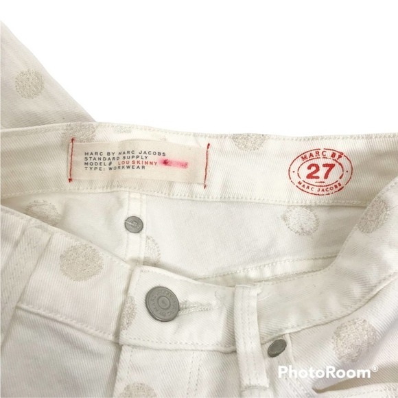 Marc by Marc Jacobs White Lou Polka Dot Skinny Jeans in Bright white dot size 27 - Picture 10 of 10